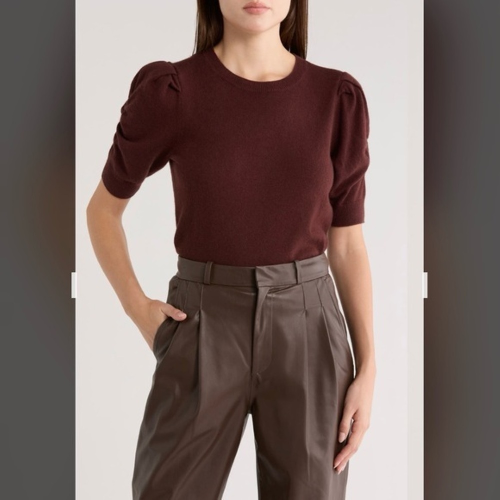 Frame Frankie Puff Short Sleeve Sweater in Chocolate Brown Size XS
